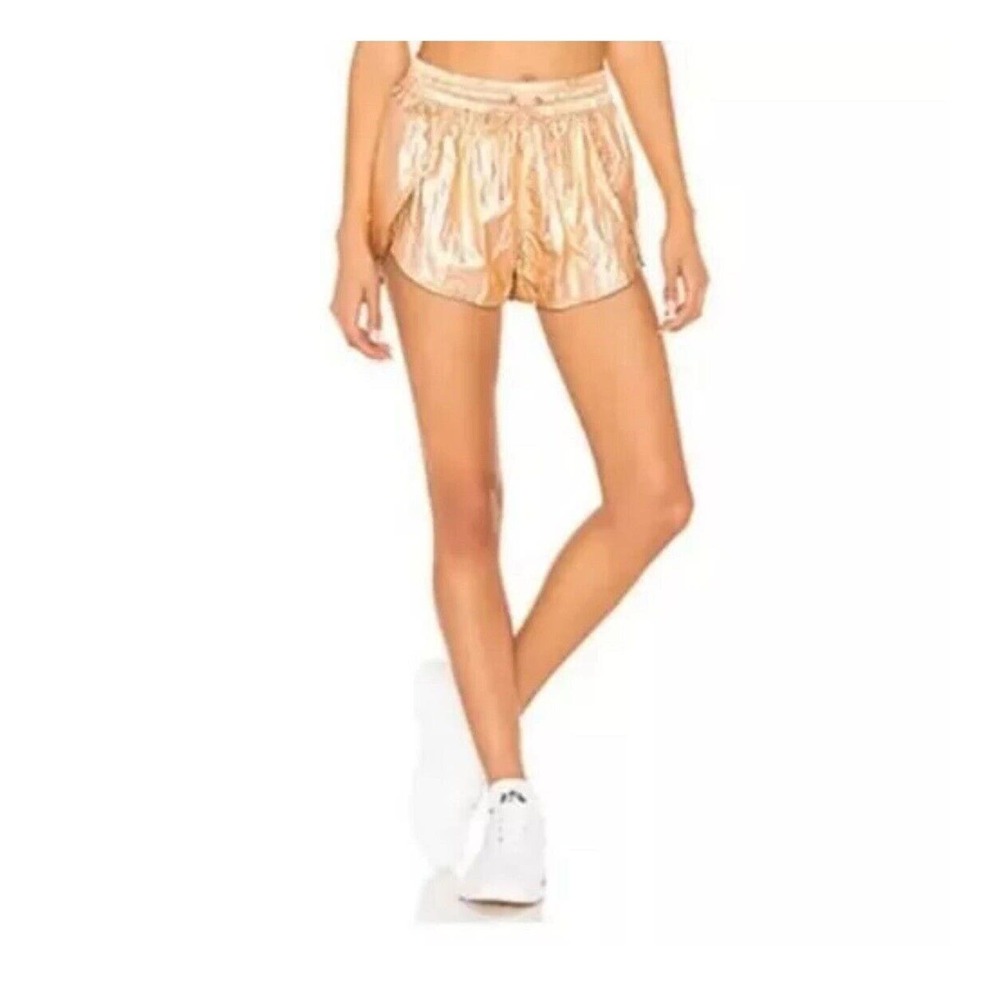 Free People One X Fp Movement Wind Jammer Shorts Rose Gold Metallic Drawstring M